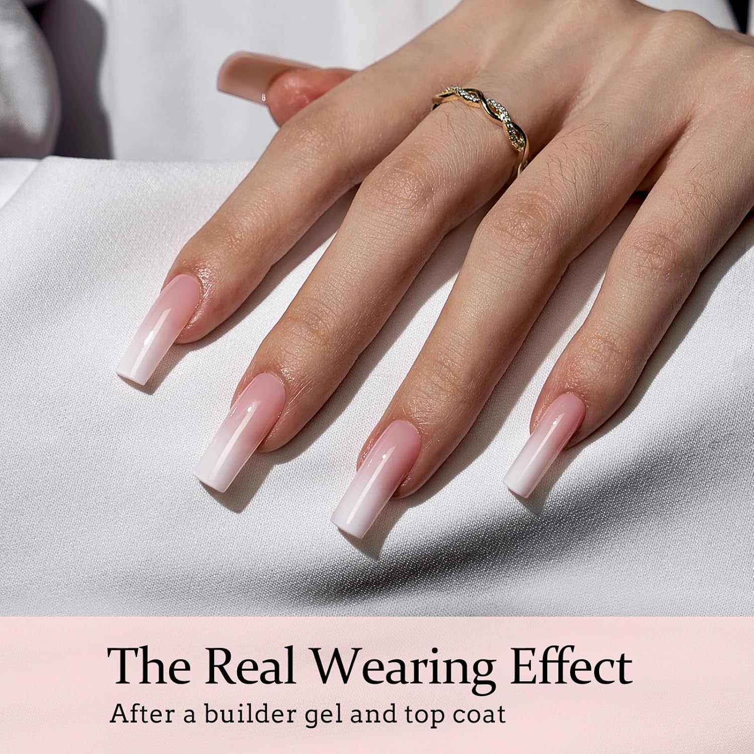 BTArtboxnails XCOATTIPS Ombre Nails - Square Press on Nails Long, 150Pcs Nail Tips Pink White Gradient Soft Gel False Nail Tips Soak Off Fake Nails Extensions DIY 15 Sizes