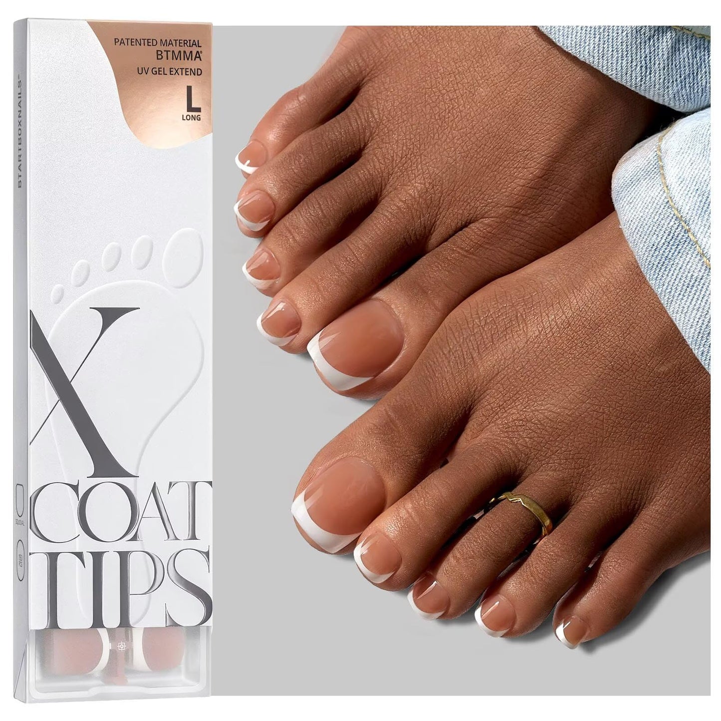BTArtboxnails XCOATTIPS Toe Nail Tips - Lamp-Curable Real Square Pink Press On Toenails for Women, 150 Soak Off French Tip Toe Nail Extensions in 15 Sizes, Builder Gel & Top Coat Required