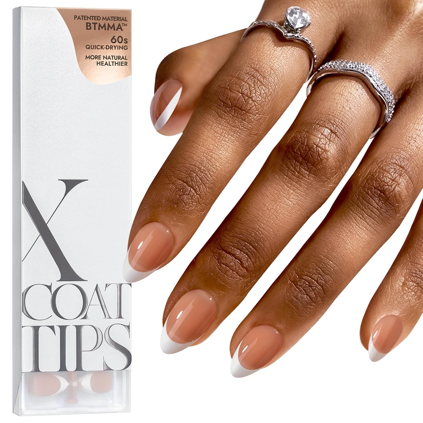 BTArtboxnails XCOATTIPS French Tip Nails - Short Press On Nails, 160 Pcs Pink Square Soft Gel Nail Tips Pre-applied Tip Primer & Base Coat, No Need File False Nails for Gift, 16 Sizes